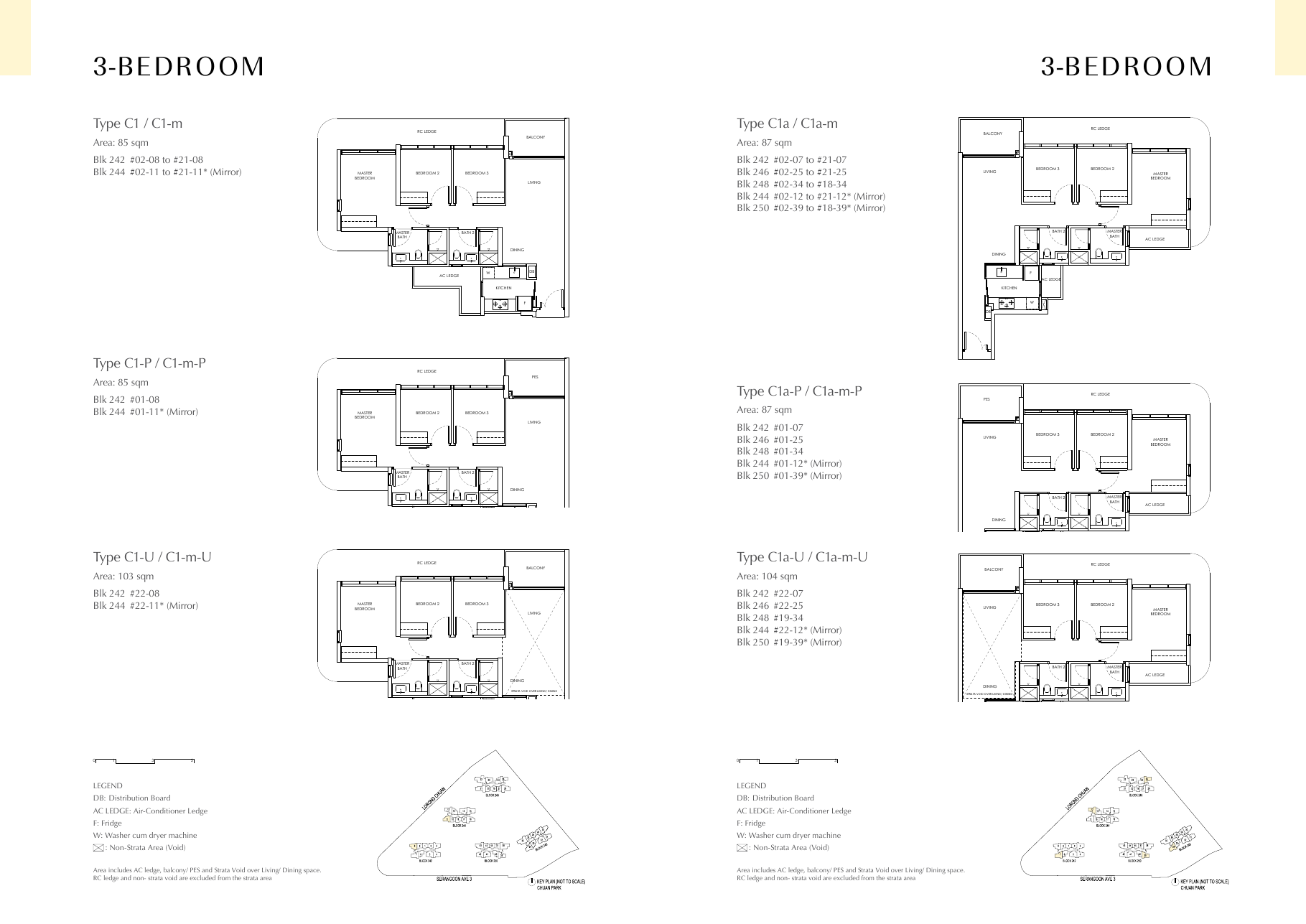 3 Bedroom Classic Types C1 and C1a floor plans