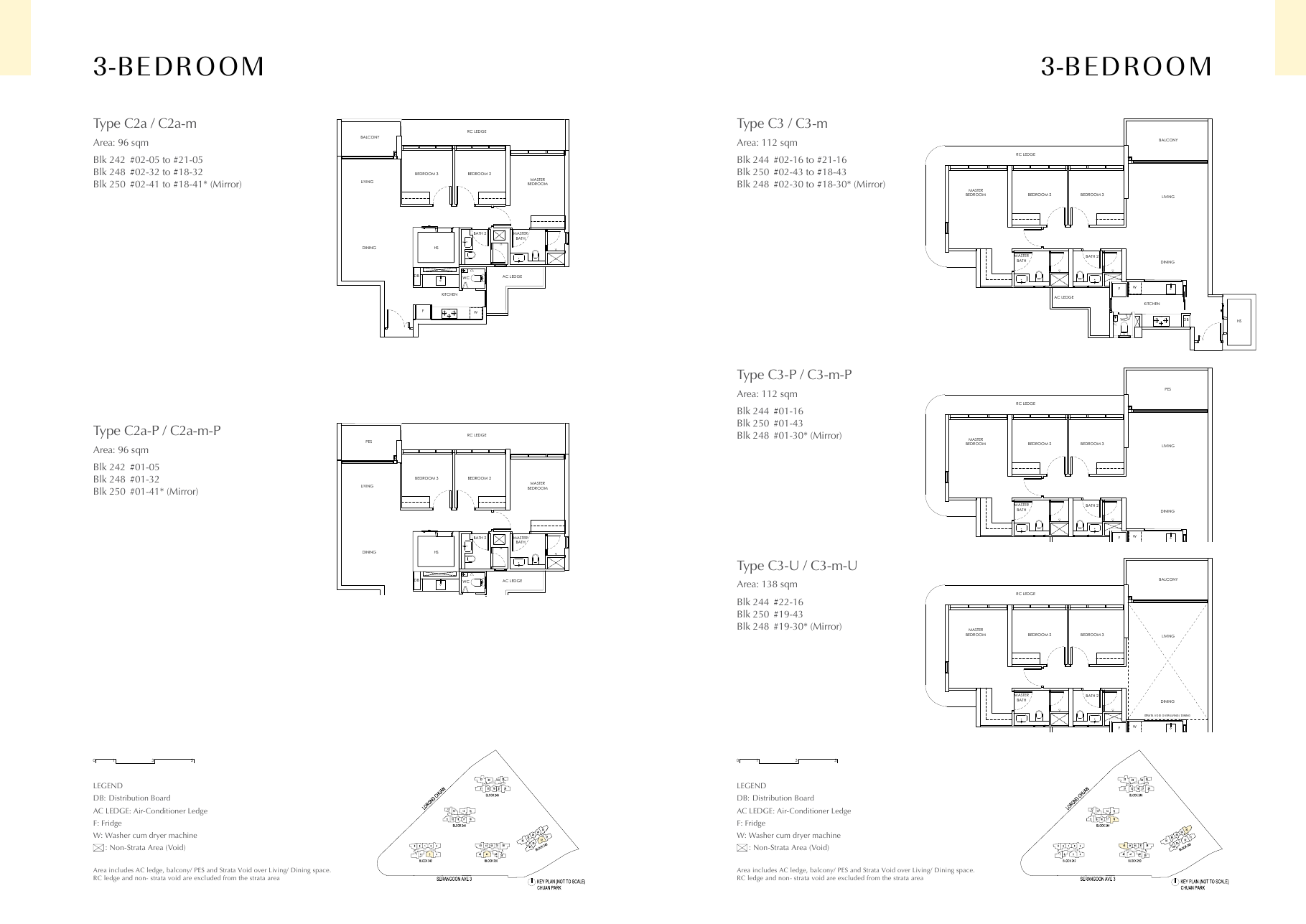 3 Bedroom Types C2a and C3 floor plans