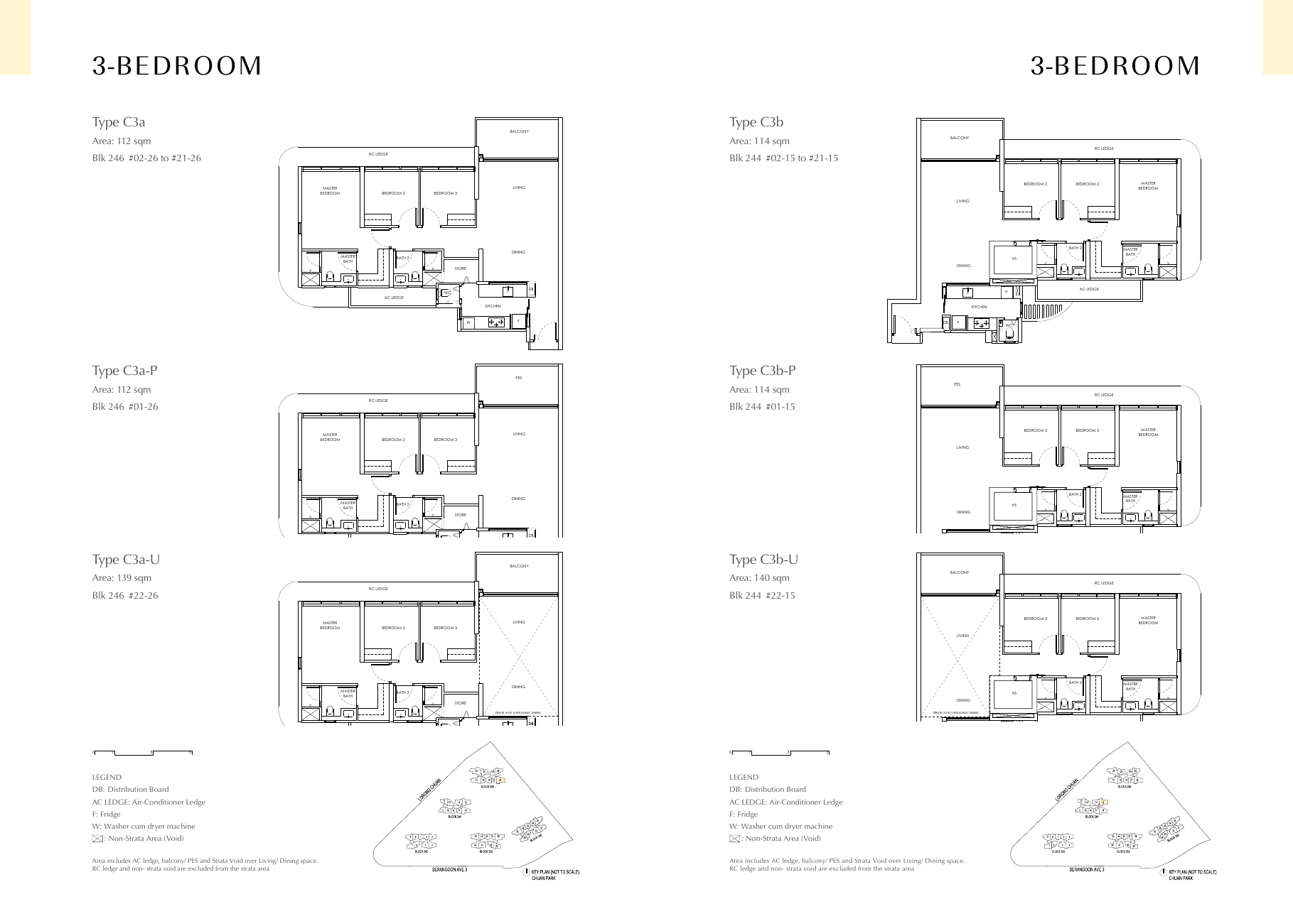 3 Bedroom Premium Types C3a and C3b floor plans
